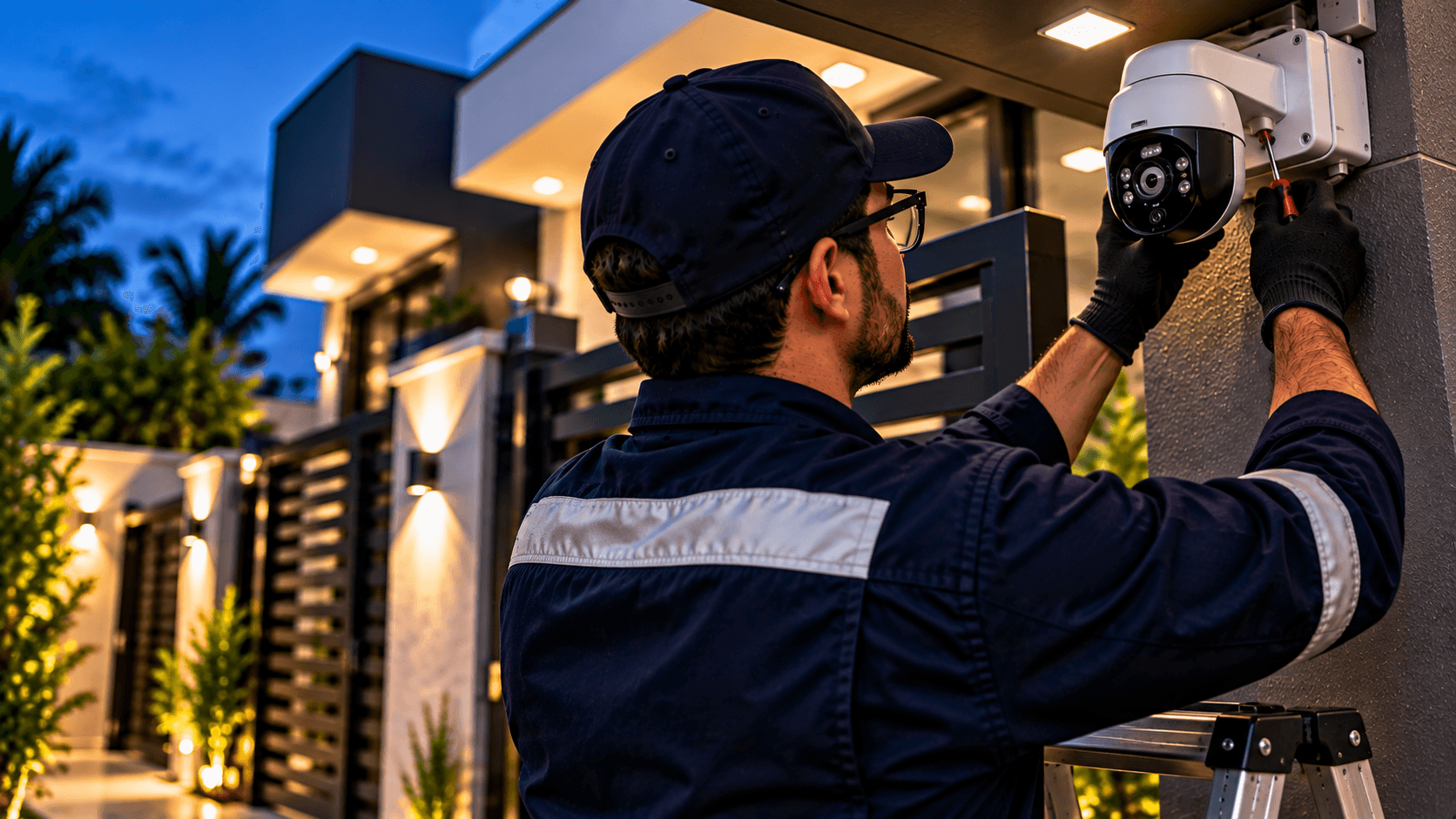 Técnico da DITEC instalando câmera Wi-Fi