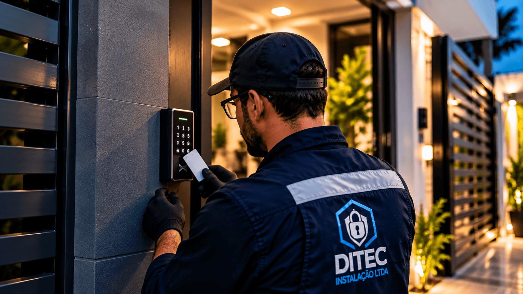Técnico da DITEC configurando leitor de controle de acesso
