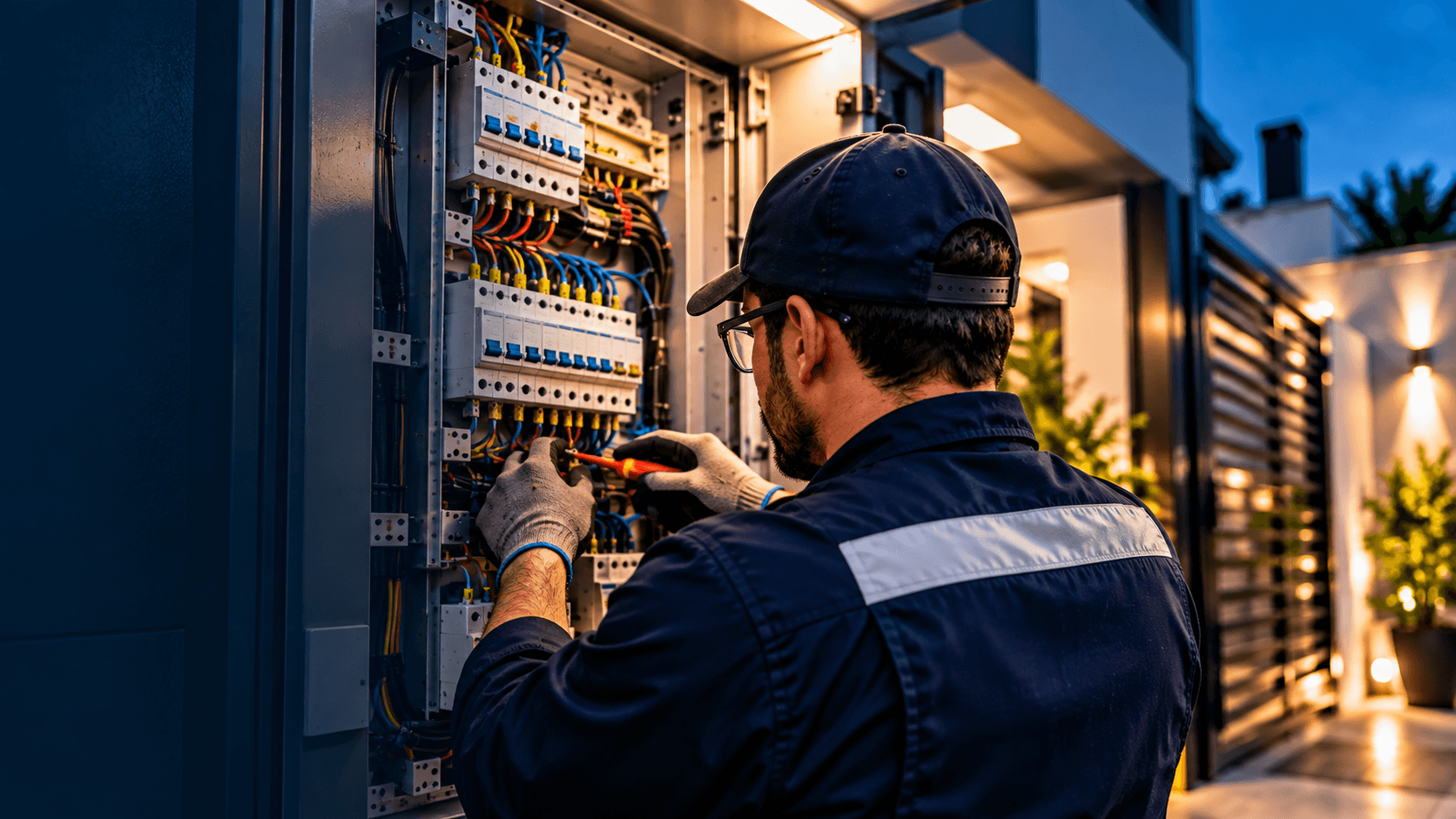 Técnico da DITEC realizando instalação em quadro elétrico
